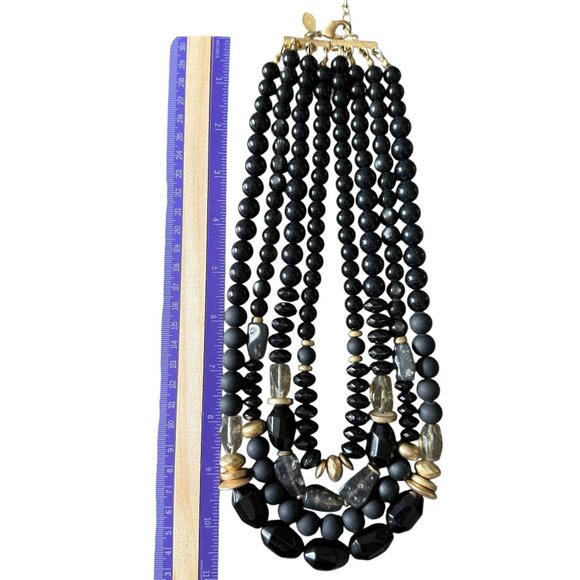 Chicos Statement Multi-Strand Beaded Necklace Black Gold Adjustable Length - Picture 7 of 9